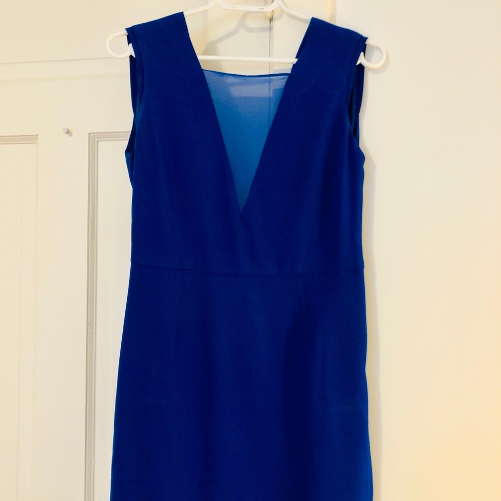 Blue deep-v mesh and low cowl back dress